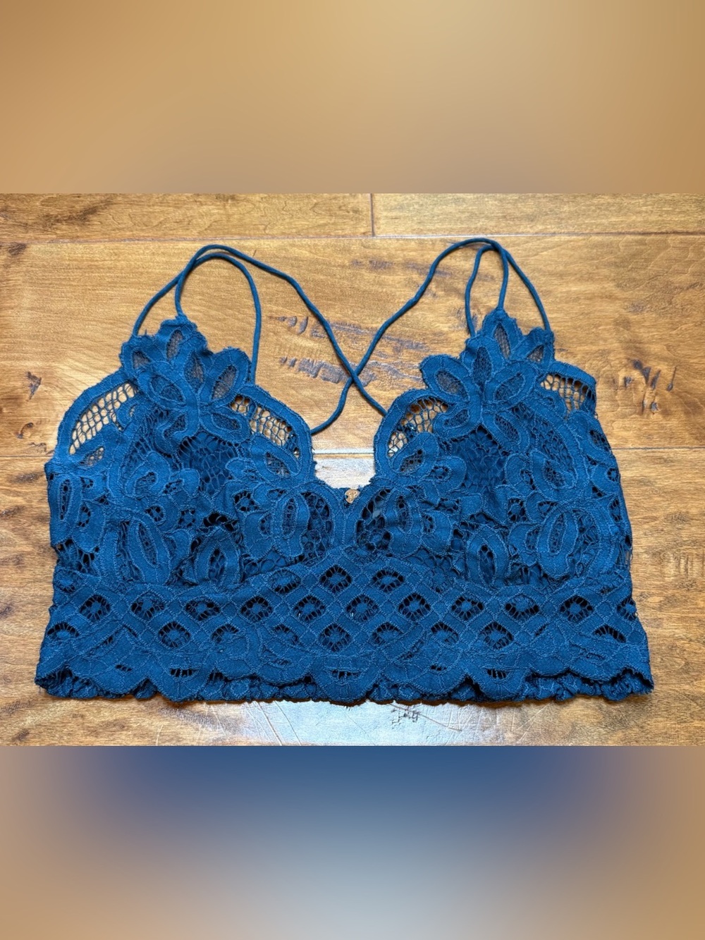 Free People Adella Bralette Teal Blue Green Lace Crochet M
